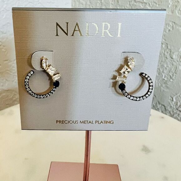 NADRI Encore Mixed Shape CZ Front-Facing Hoop Earrings, Blue/Gold, NWT - Picture 8 of 11